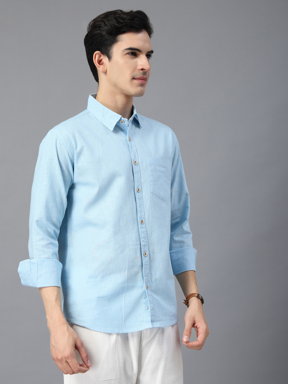 Image of Majestic Man Men Slim Fit Solid Spread Collar Casual Shirt