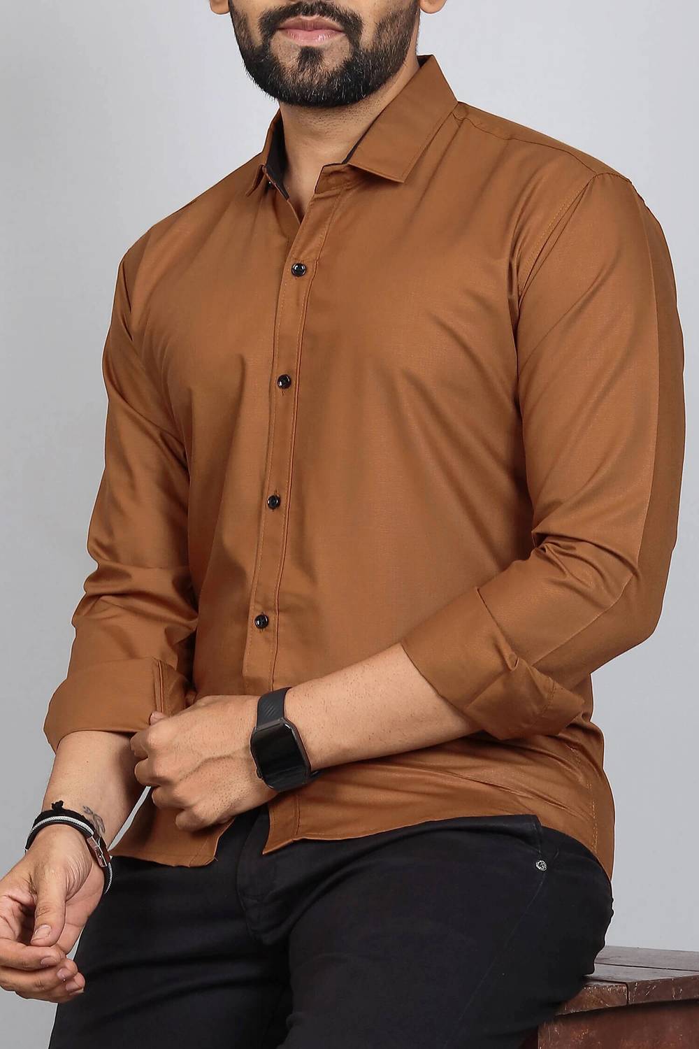 Blue dove Men Grey, Brown Shirt - Image 4