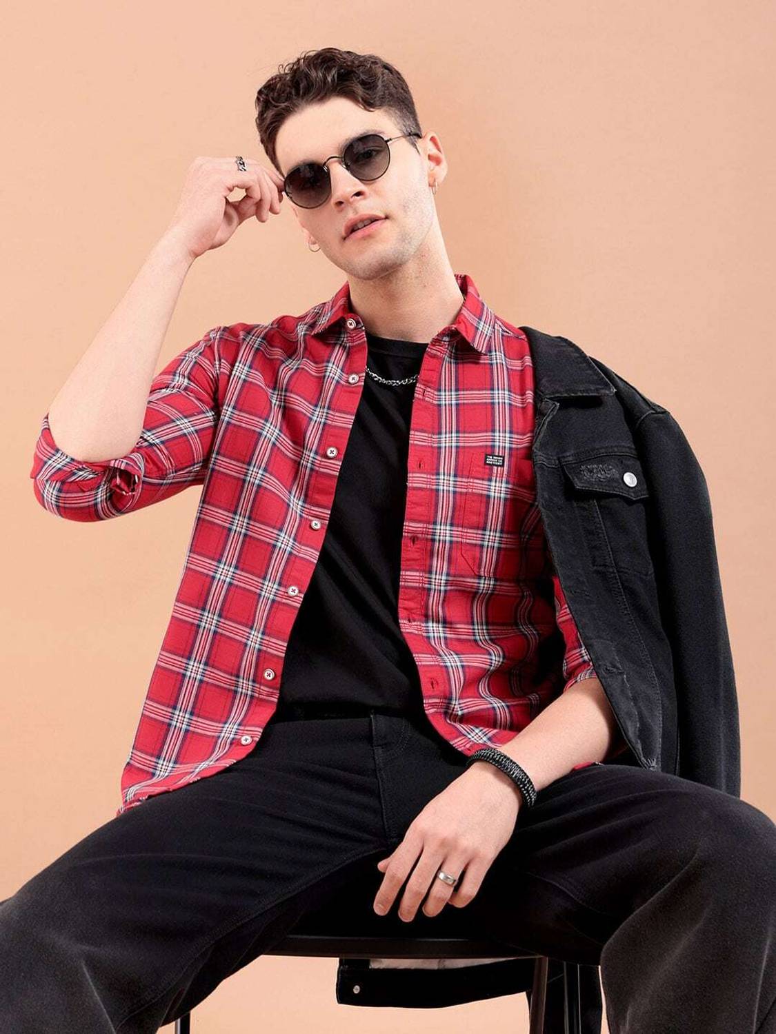The Indian Garage Co. Men Red Checkered Casual Shirt
