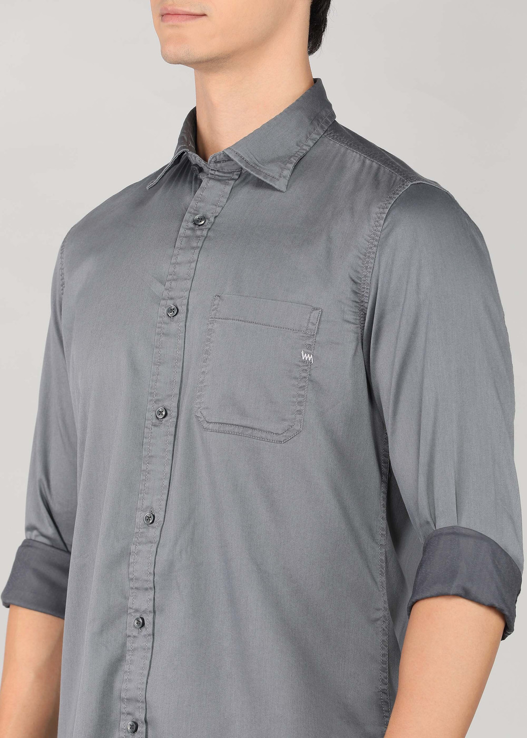 Image of LAWMAN Men Solid Casual Grey Shirt