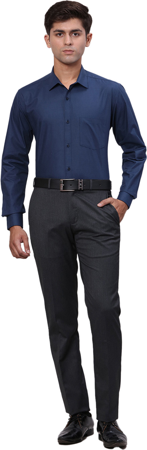 Image of PARK AVENUE Men Self Design Formal Blue Shirt