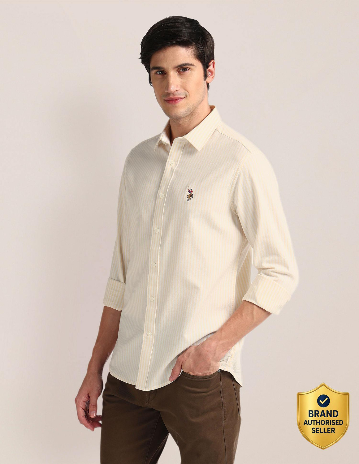 Image of U.S. POLO ASSN. Men Solid Casual Yellow Shirt