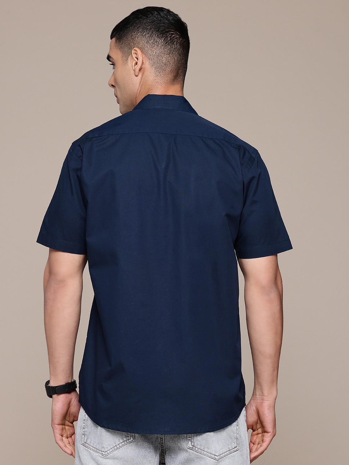 Image of BLUE SQUAD Men Solid Casual Dark Blue Shirt