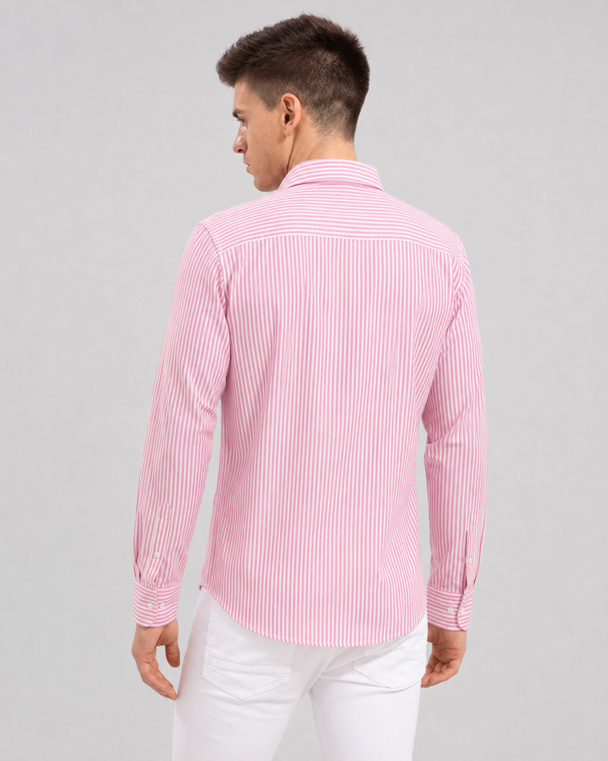 Image of Lyphy Men Striped Casual Pink, White Shirt