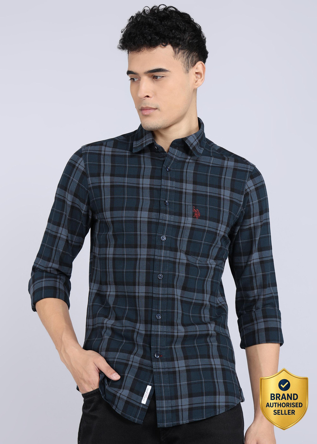 Image of U.S. POLO ASSN. Men Checkered Casual Green Shirt