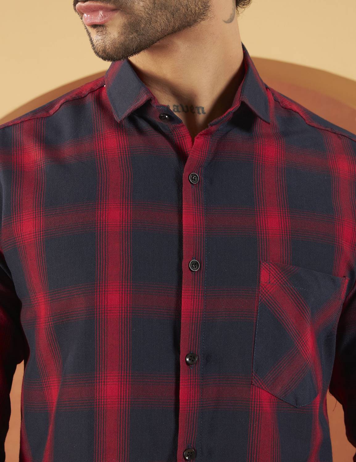 WOXEN Men Checkered Casual Red, Blue Shirt - Image 5