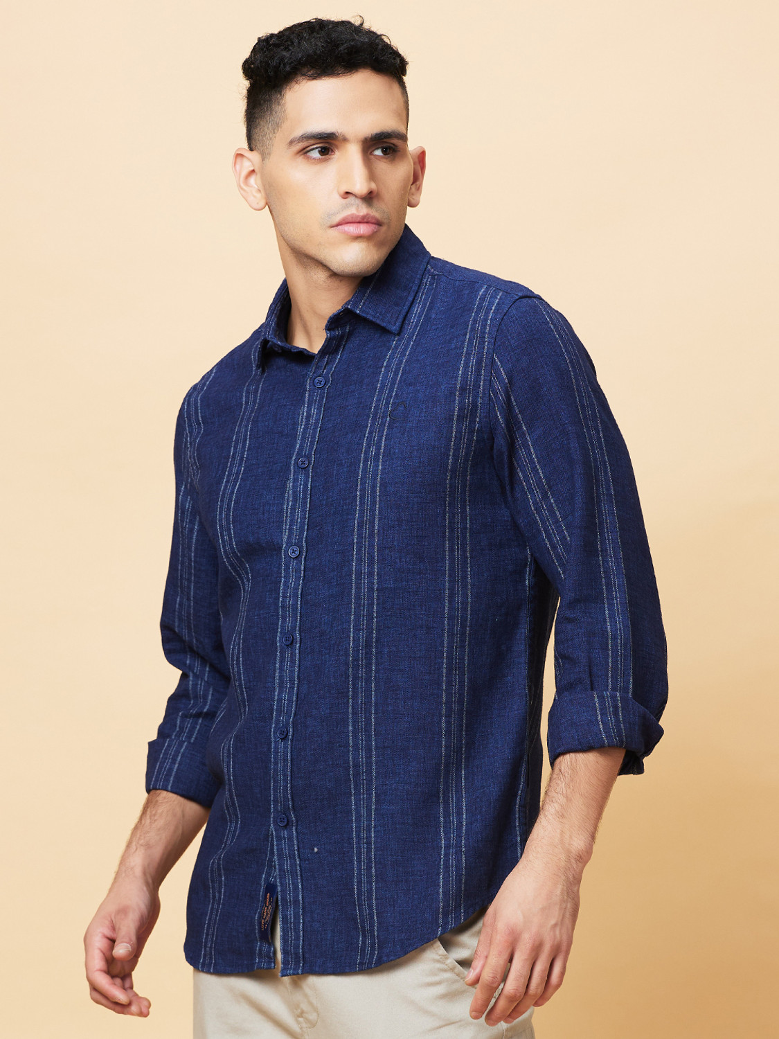 Image of BEING HUMAN Men Striped Casual Dark Blue Shirt