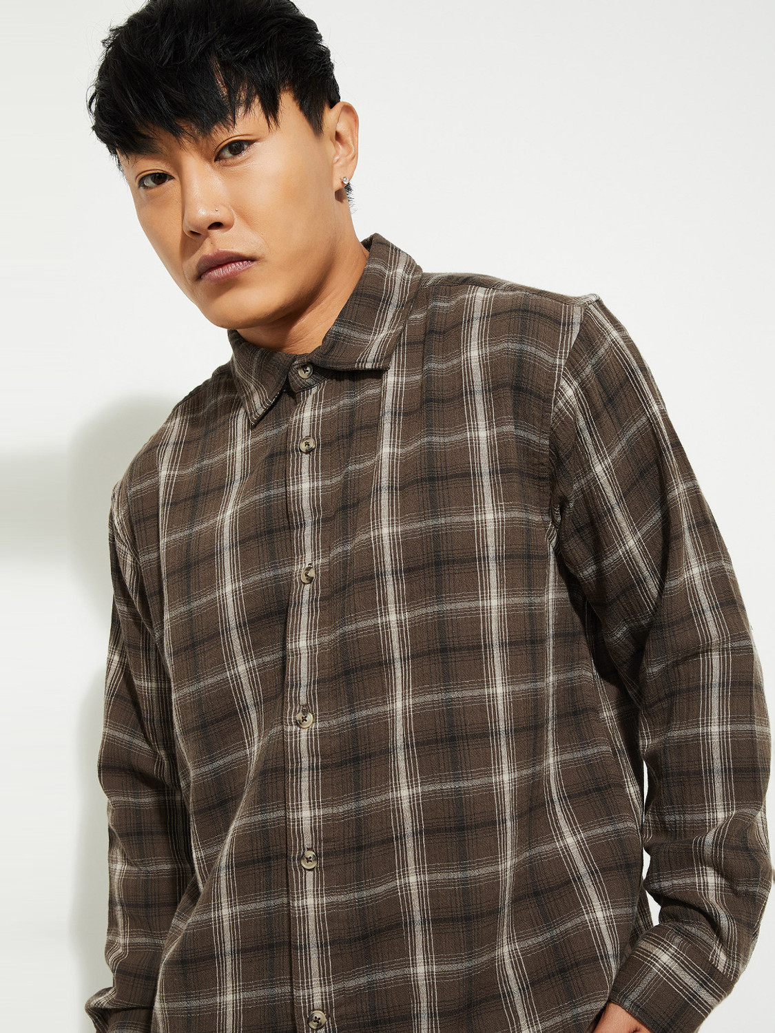 Image of MAX Men Checkered Casual Brown Shirt