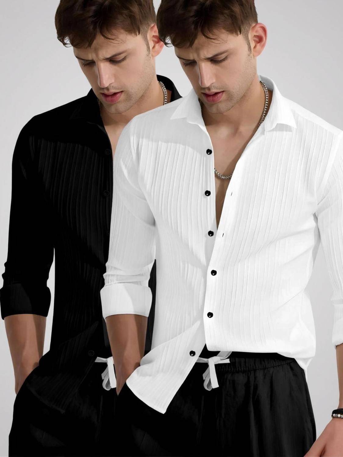 House of Vinay Men Black, White Shirt - Image 1