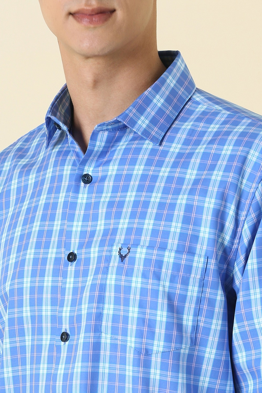 Image of Allen Solly Men Checkered Formal Blue Shirt