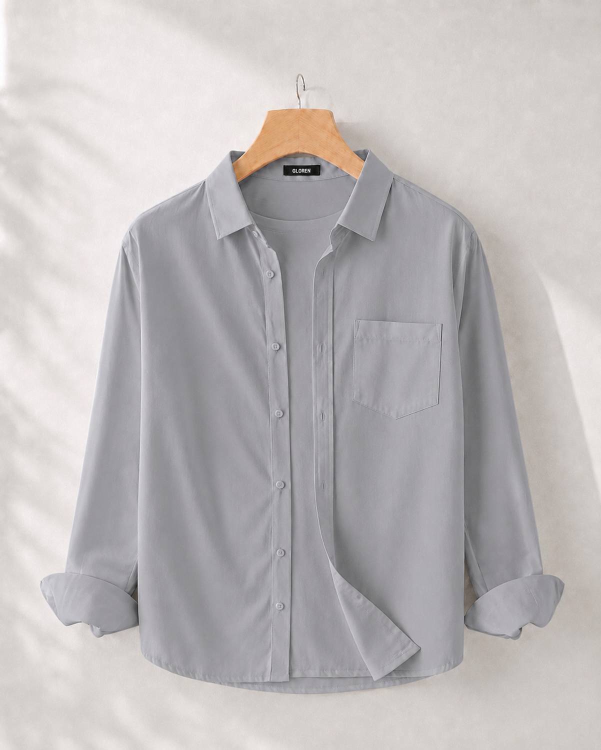 GLOREN Men Slim Fit Solid Spread Collar Casual Shirt - Image 4