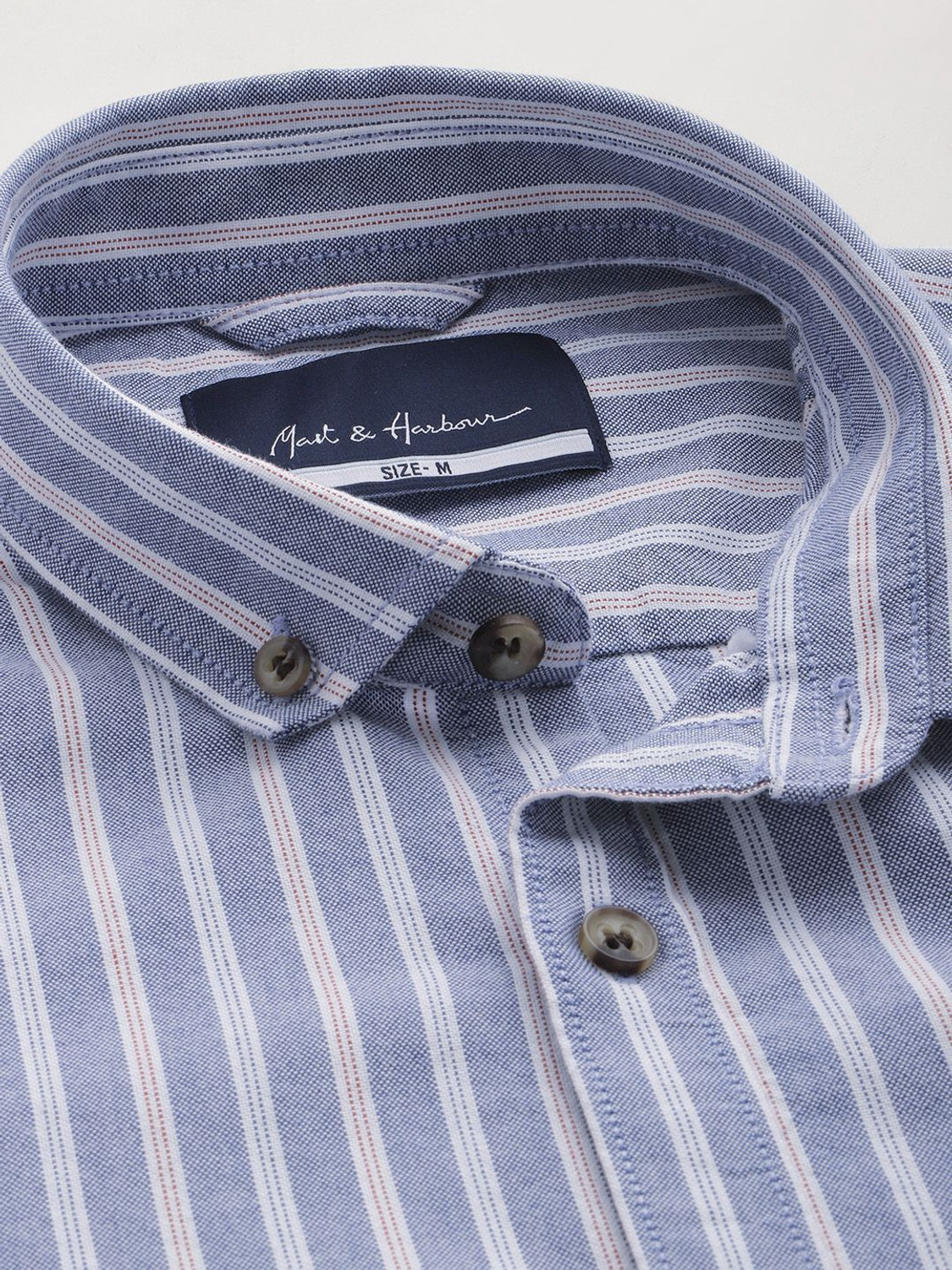 Image of Mast & Harbour Men Striped Casual Blue Shirt