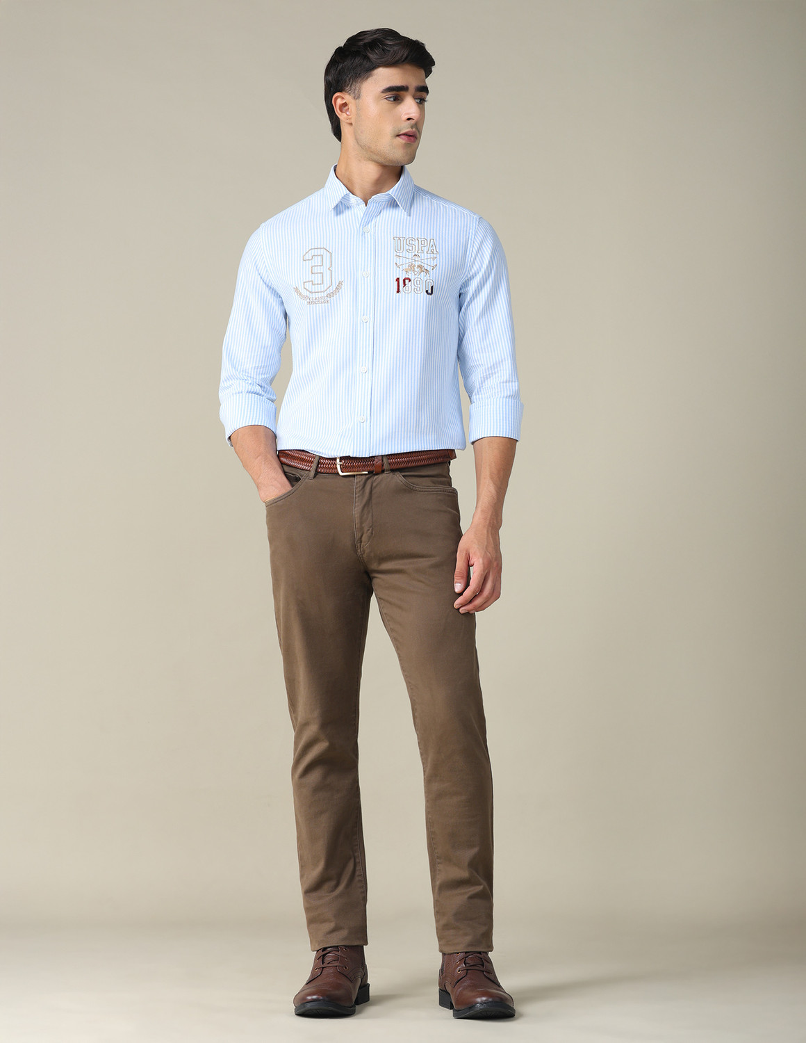 Image of U.S. POLO ASSN. Men Striped Casual Blue Shirt