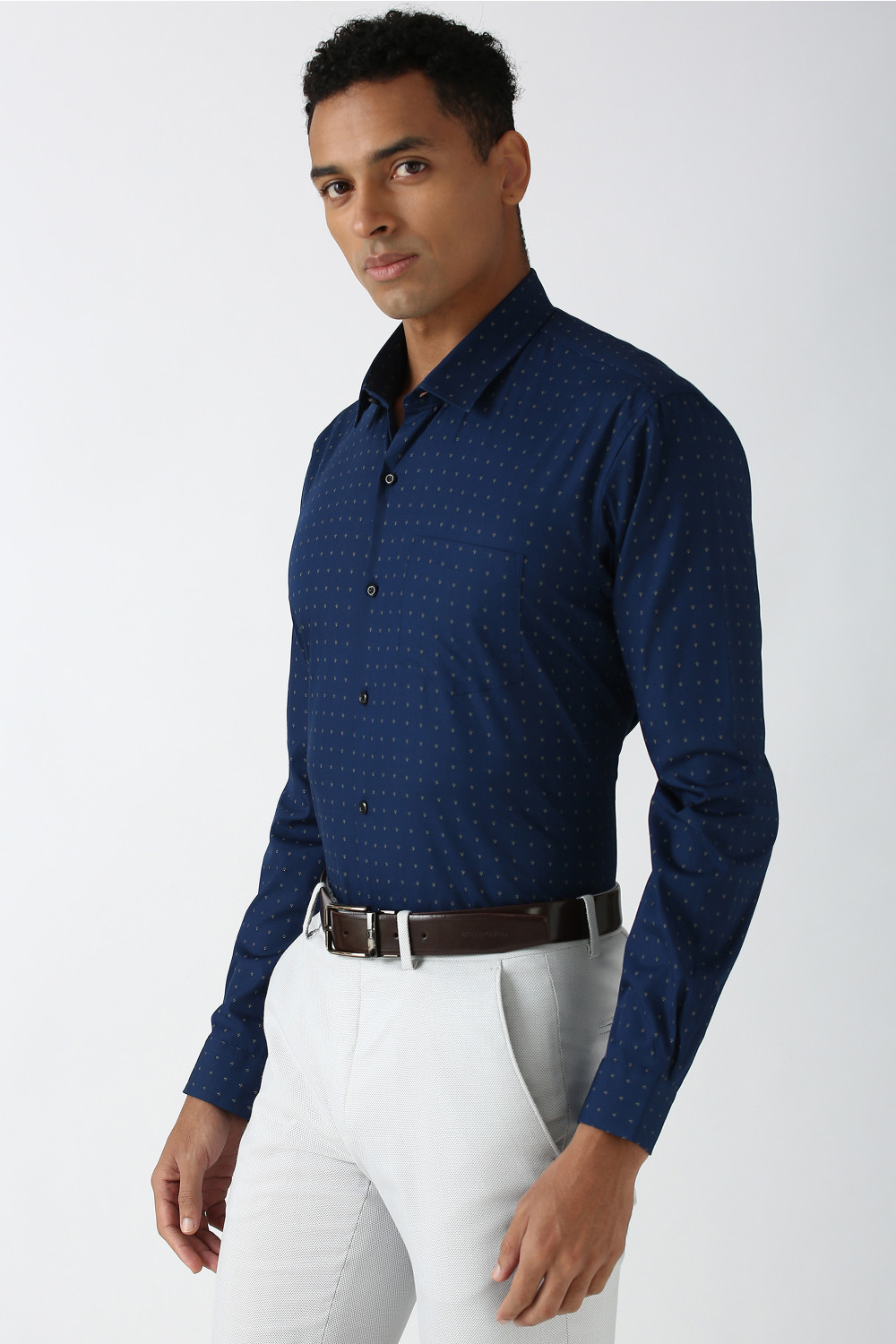 Image of PETER ENGLAND Men Printed Formal Blue Shirt