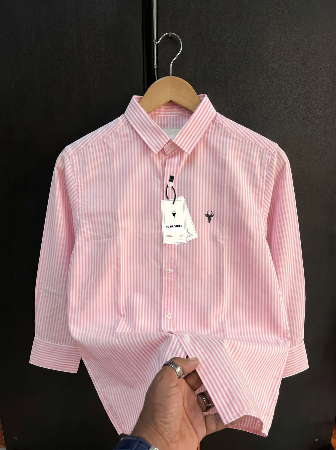 Image of VG BROTHER Men Striped Casual Pink Shirt