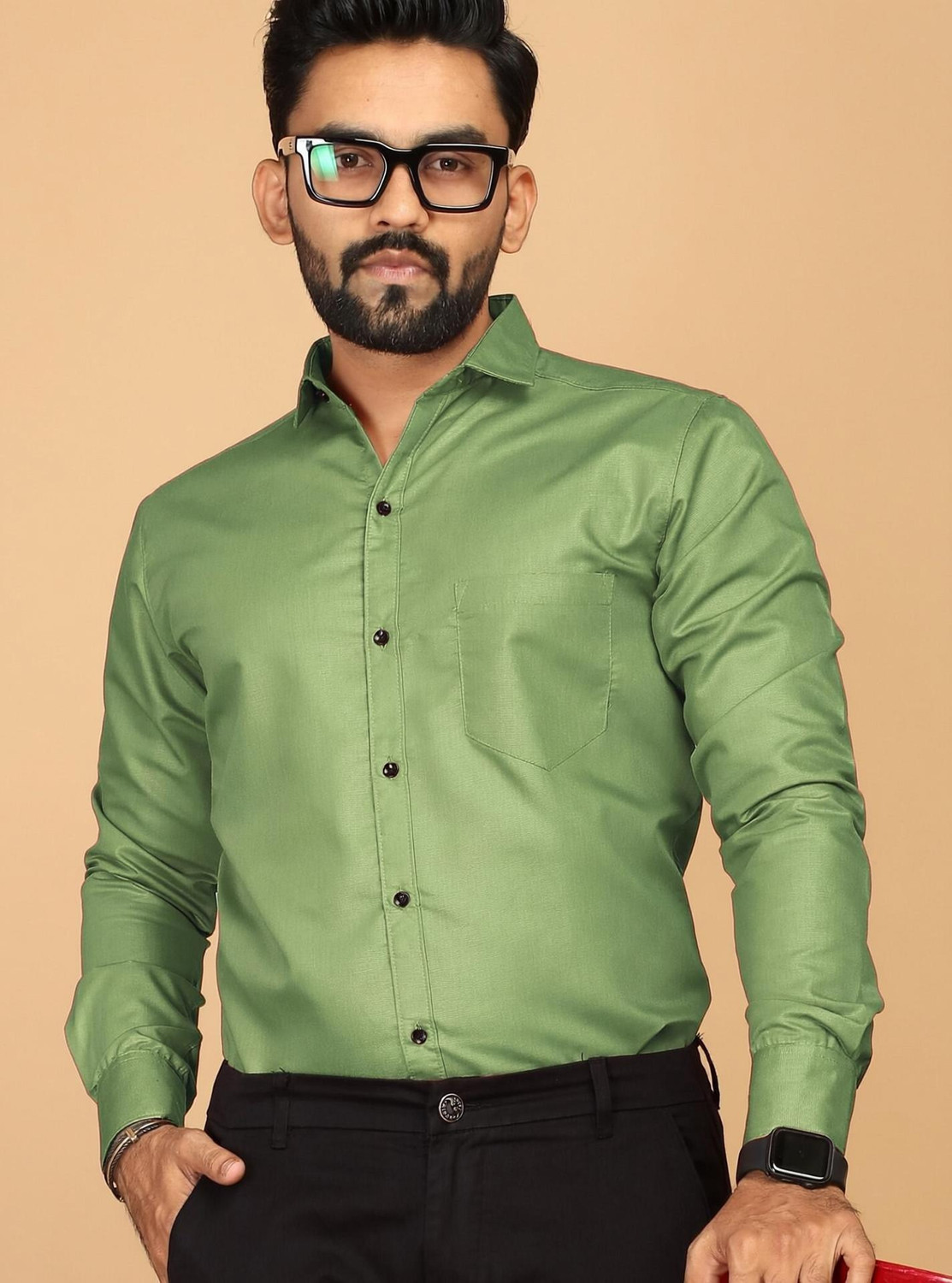 Image of sti Men Solid Casual Light Green Shirt