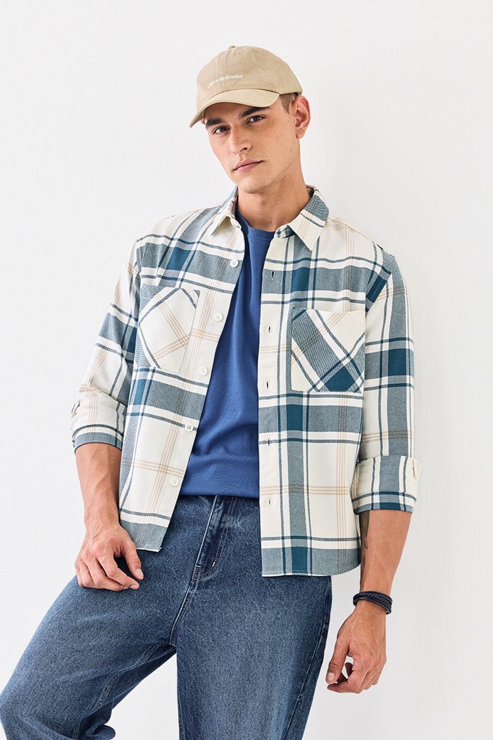 Image of Snitch Men Checkered Casual Blue Shirt