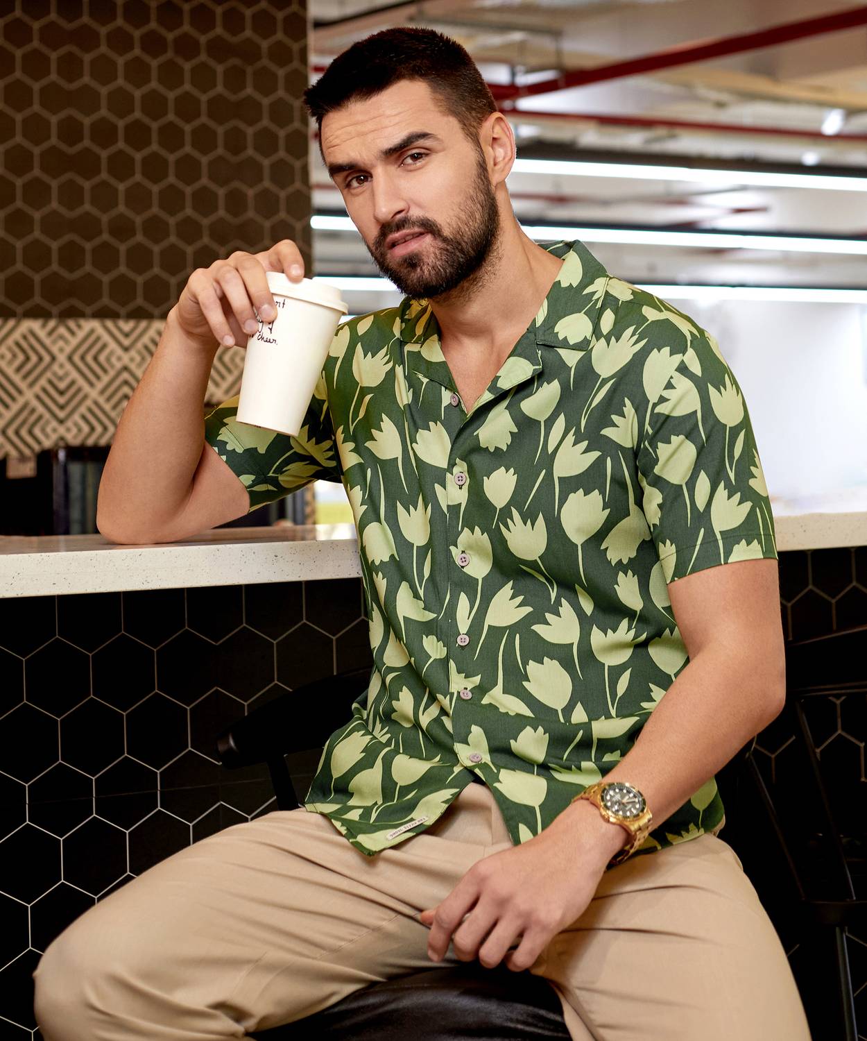 CAHOOT Men Printed Casual Light Green, Dark Green Shirt