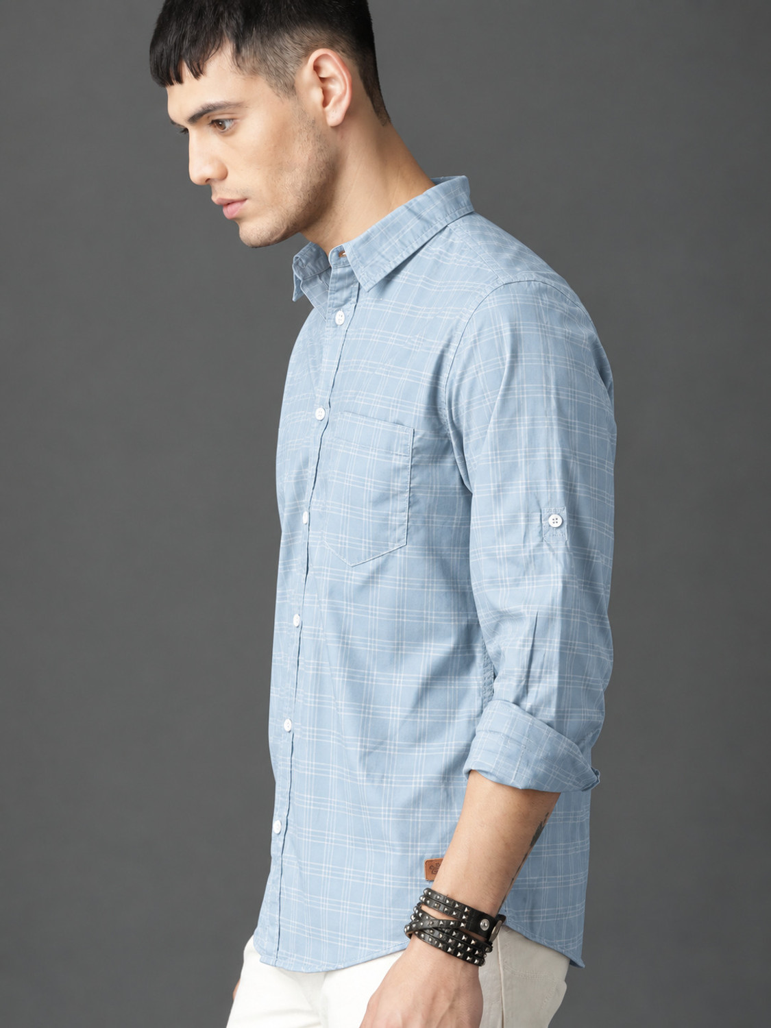 Image of Roadster Men Checkered Casual Blue Shirt