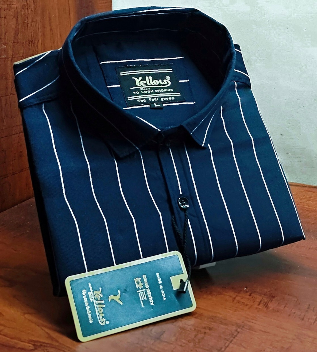 Image of YELLOWDASH Men Striped Casual Blue Shirt