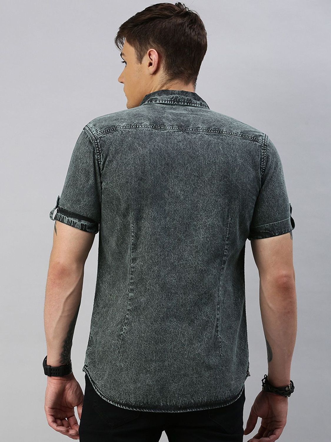 Image of Roadster Men Washed Casual Black Shirt
