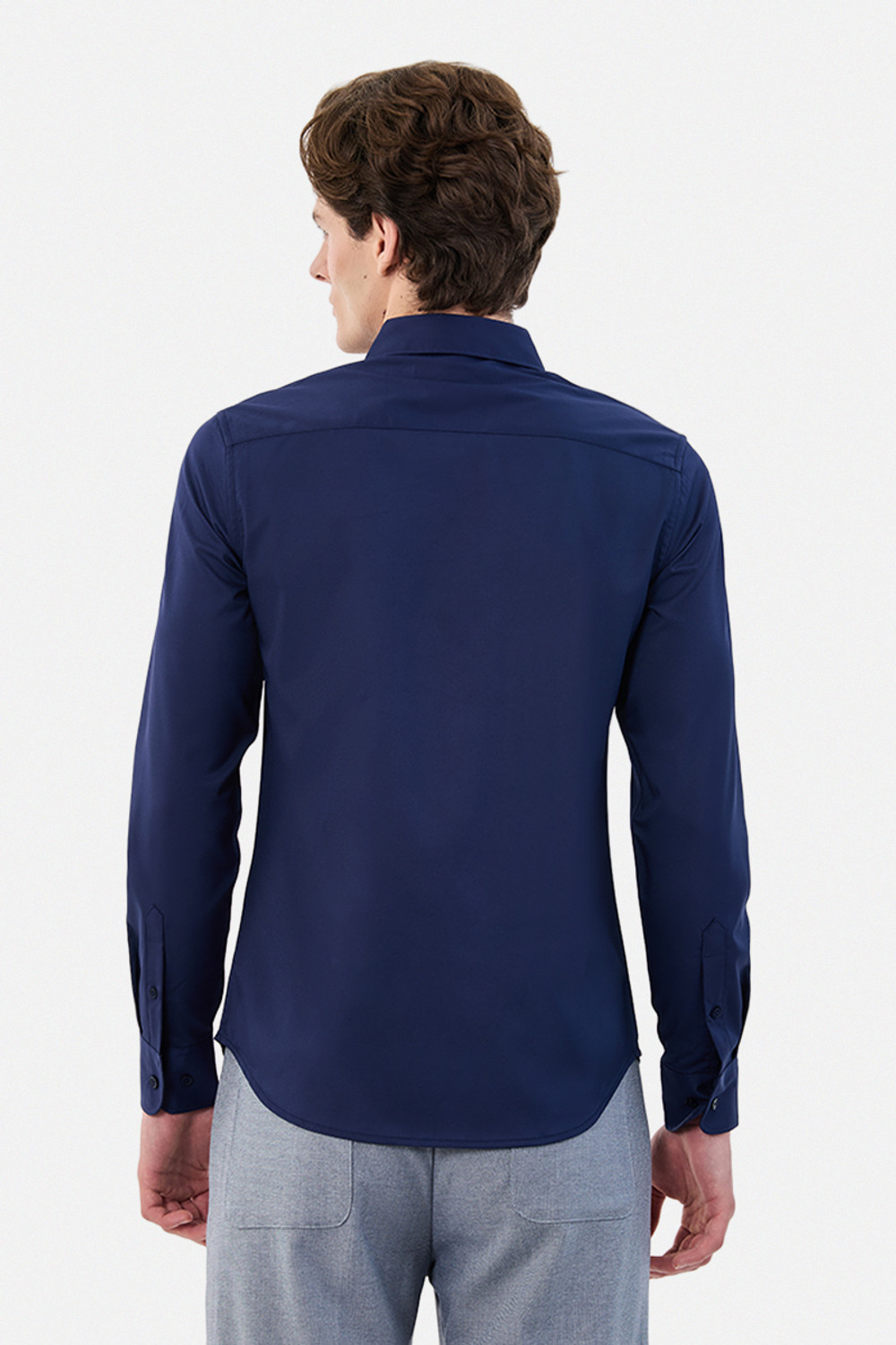 Image of Snitch Men Solid Casual Dark Blue Shirt