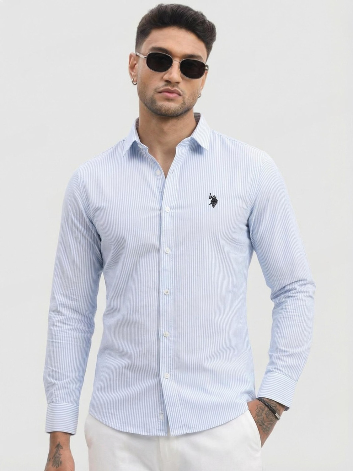 Image of RADHIKA FASHION HOUSE Men Striped Casual Light Blue Shirt