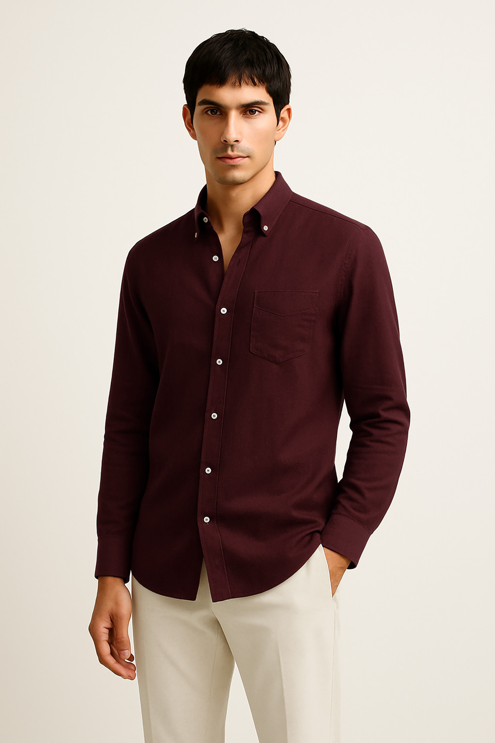 Image of MISCHIEF Monkey Men Solid Casual Maroon Shirt