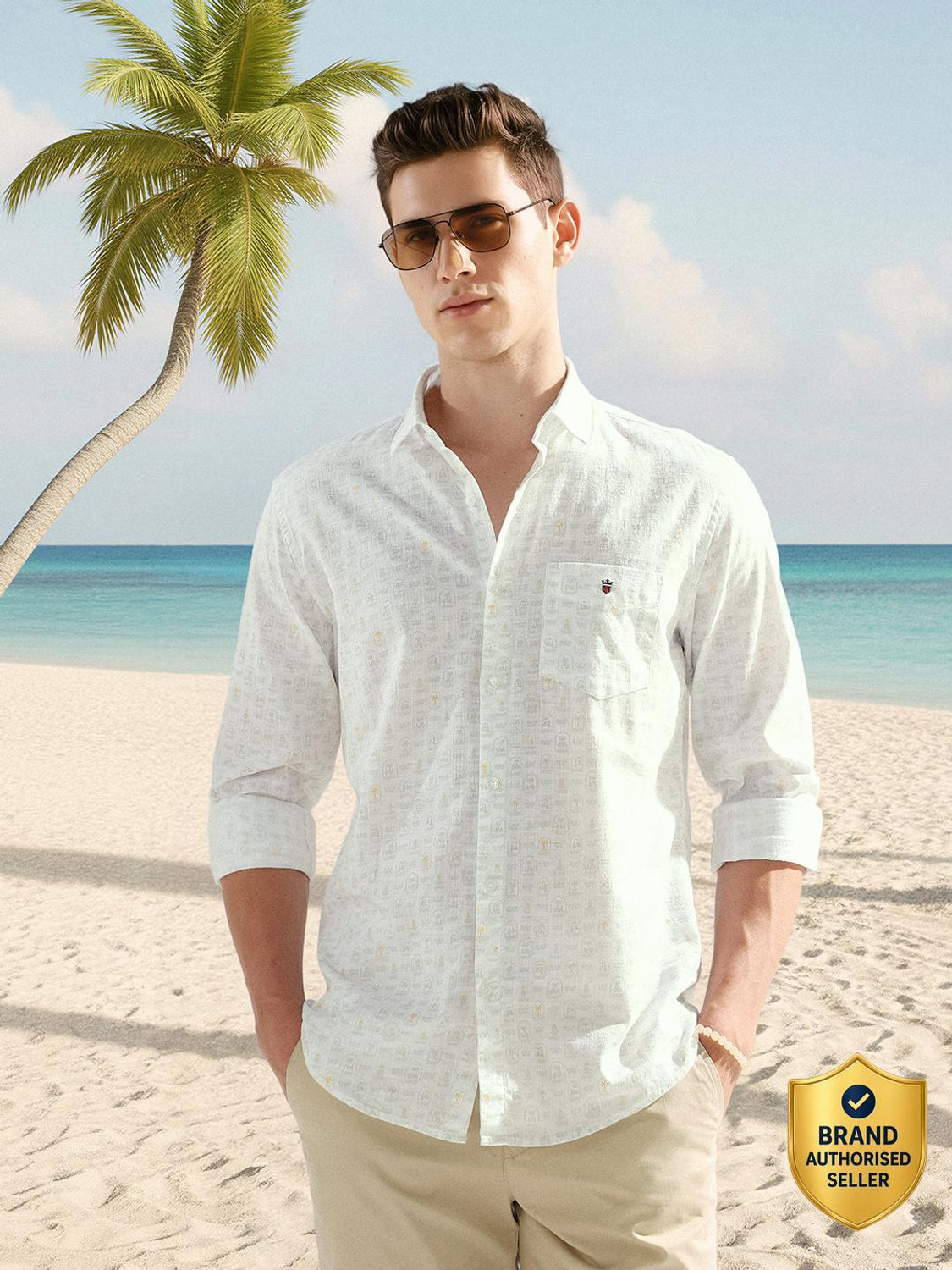 Image of LOUIS PHILIPPE Men Printed Casual White Shirt
