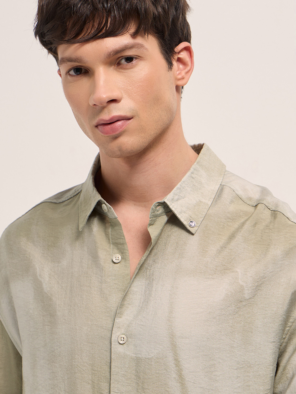 Image of THE BEAR HOUSE Men Solid Casual Cream Shirt