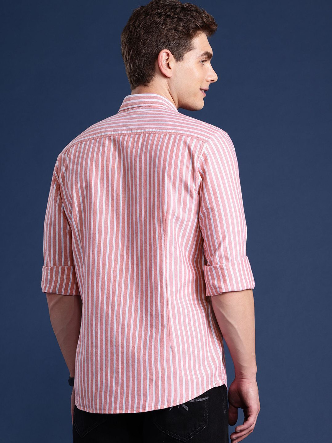 Image of Mast & Harbour Men Striped Casual Pink Shirt