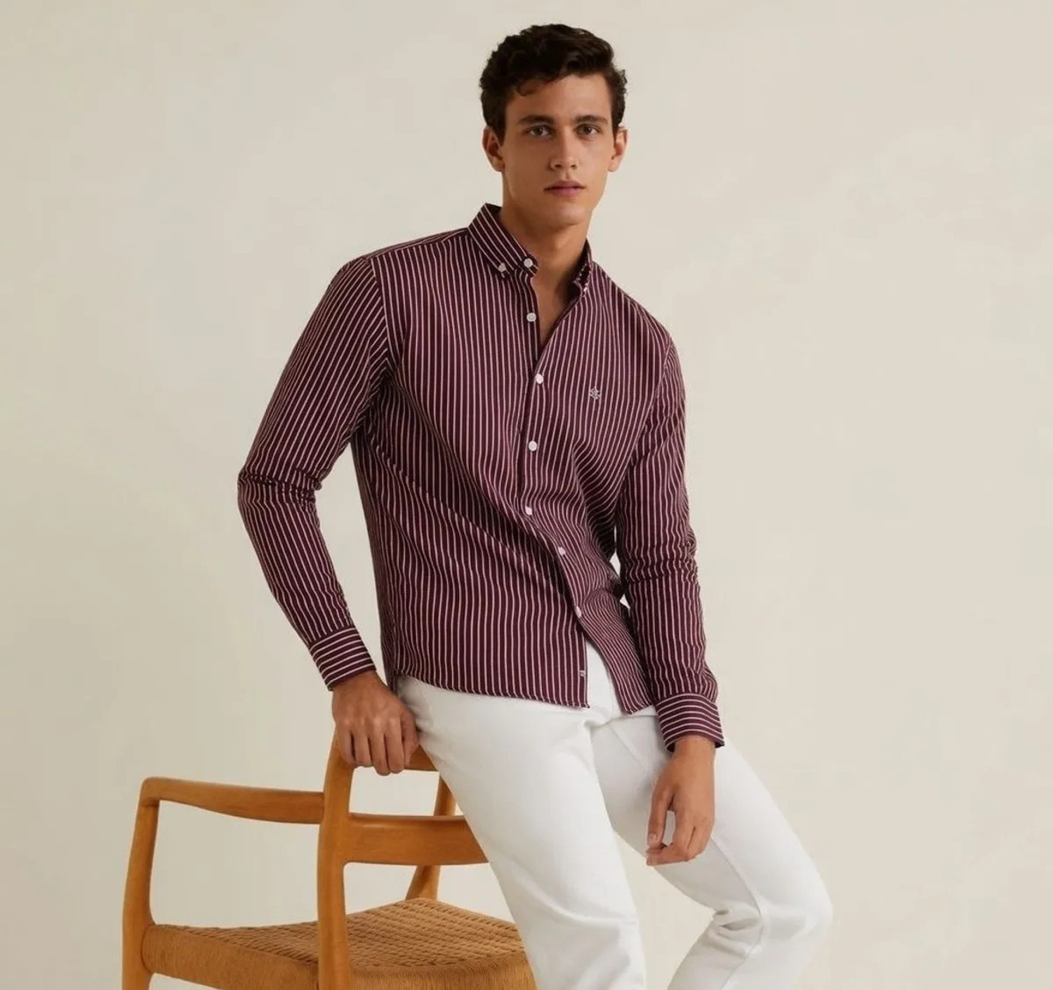 Image of Vaswani Men Striped Casual Pink Shirt