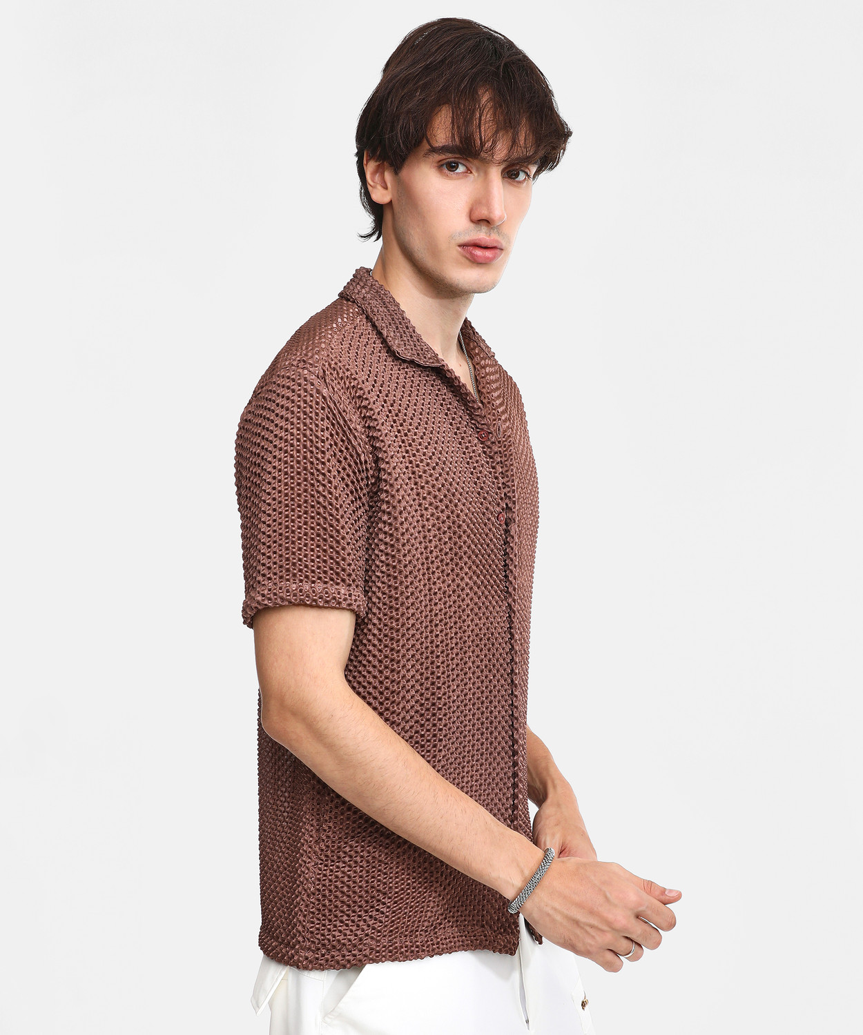 Image of CAMPUS SUTRA Men Self Design Casual Brown Shirt