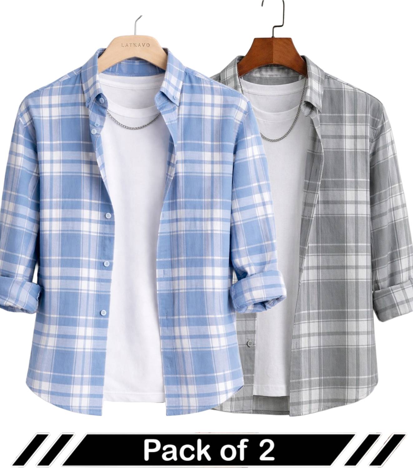 Shimak Men Checkered Casual Blue, Grey Shirt - Image 1