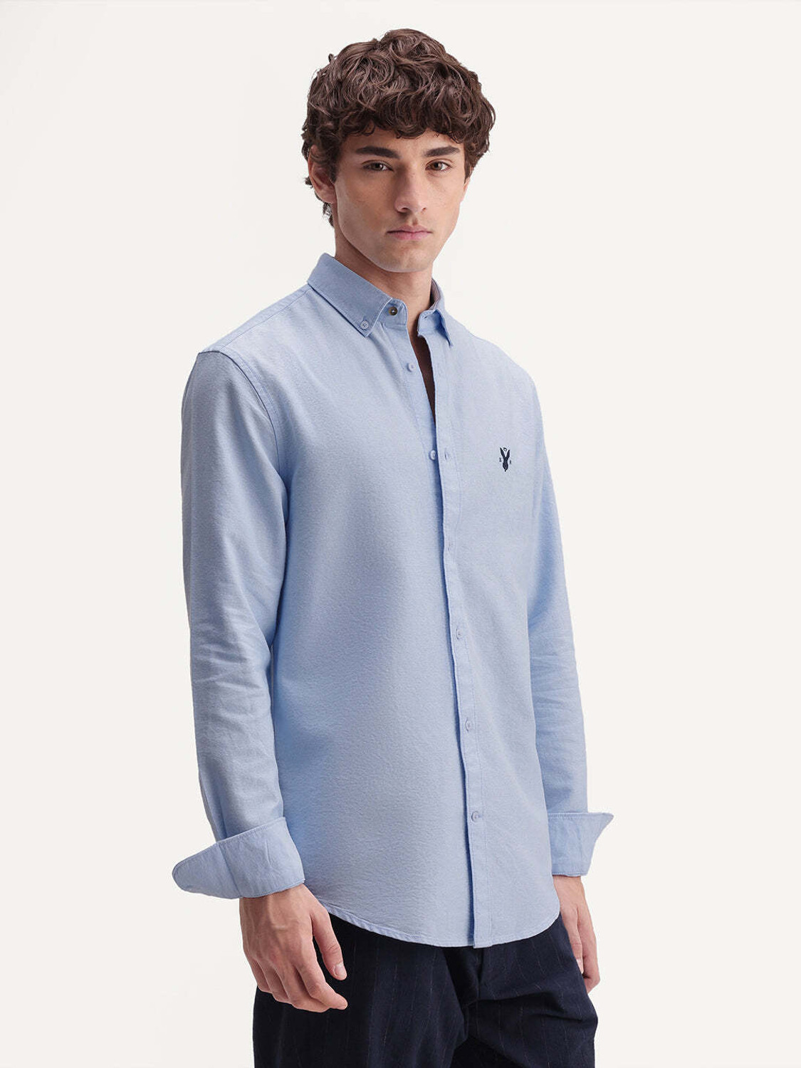 Image of RARE RABBIT Men Solid Casual Blue Shirt