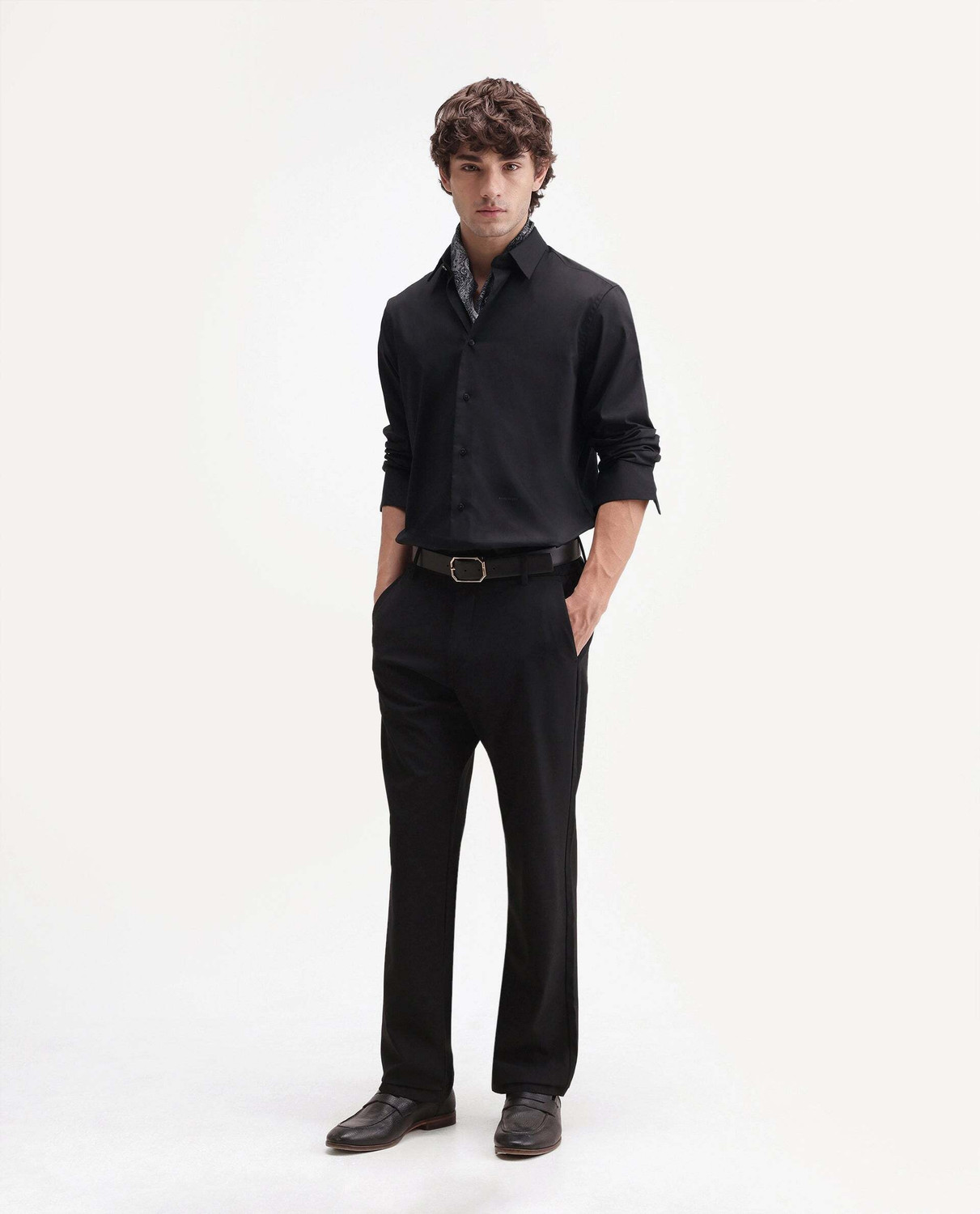 Image of RARE RABBIT Men Solid Casual Black Shirt