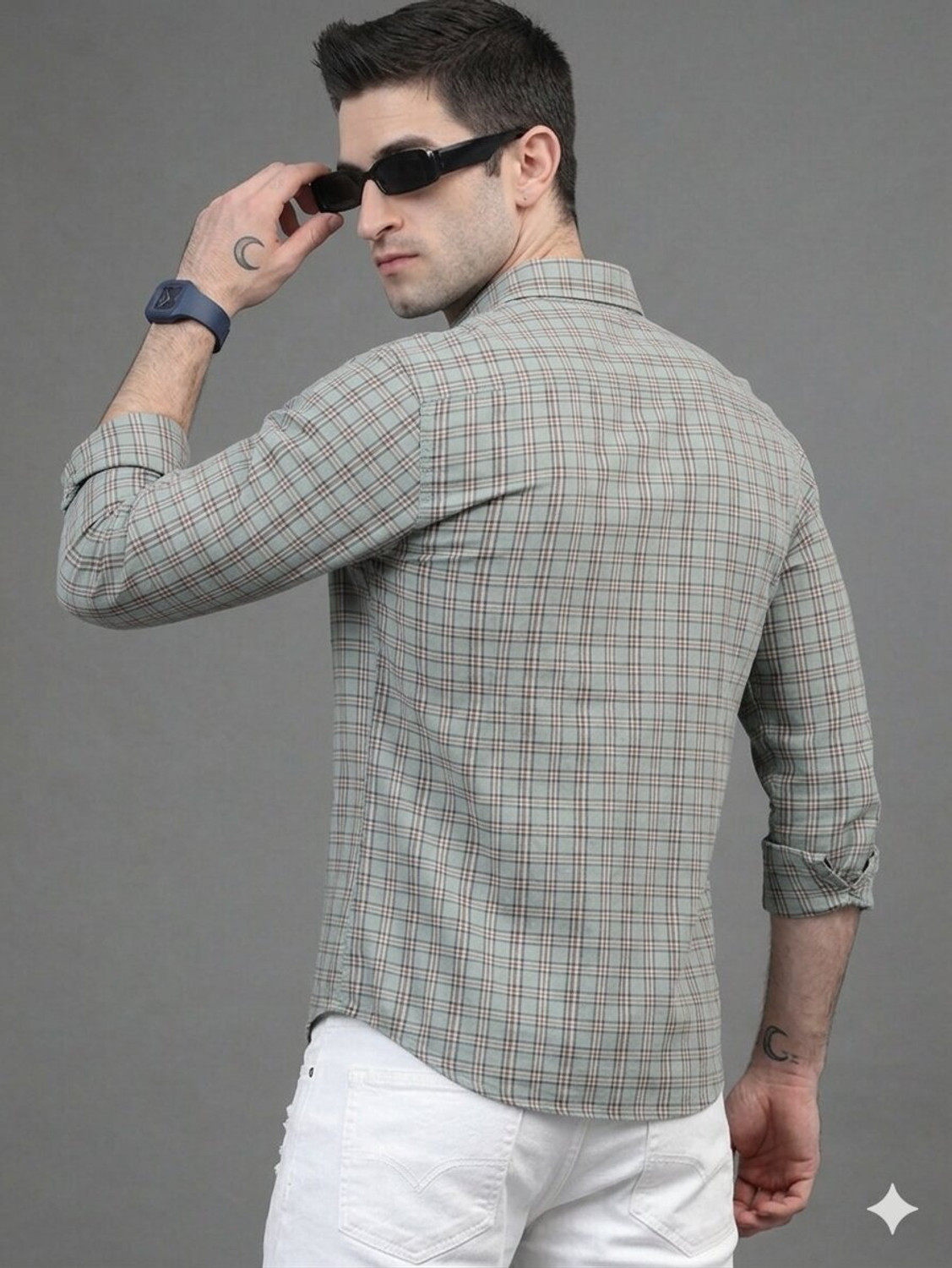 Image of Roadster Men Checkered Casual Light Green Shirt