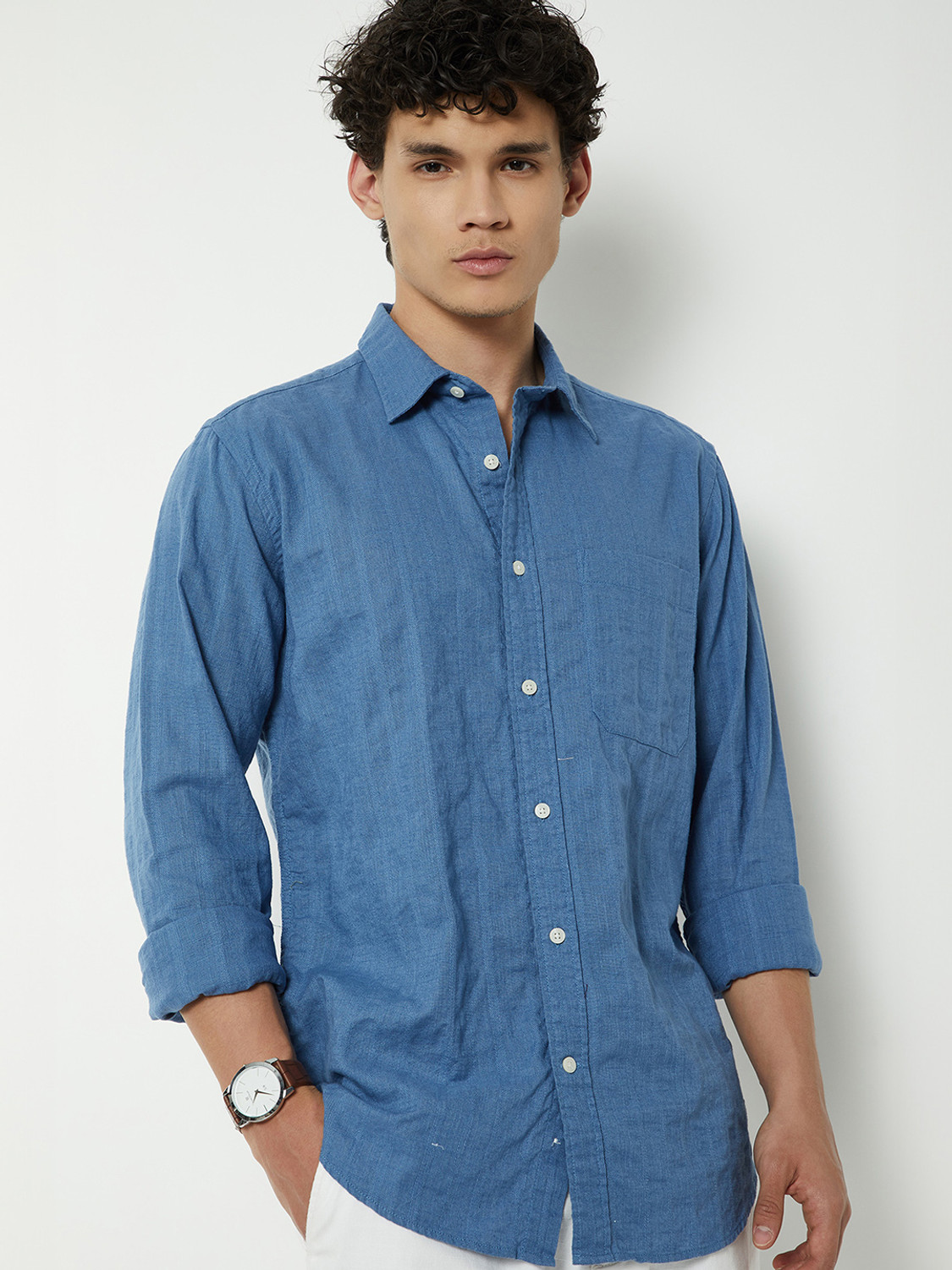 Image of MAX Men Striped Casual Blue Shirt