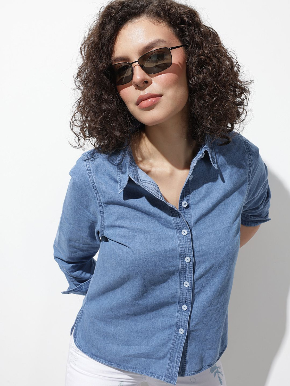 Image of Roadster Women Regular Fit Solid Spread Collar Casual Shirt