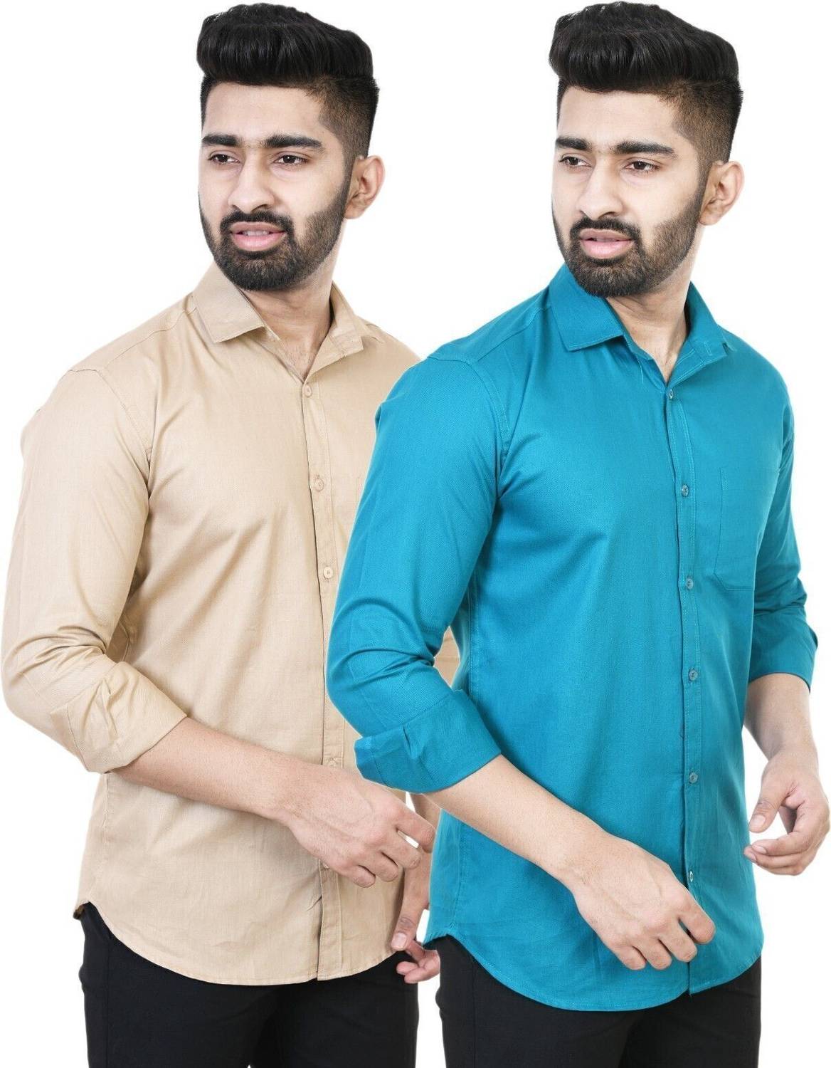 Feel high Men Regular Fit Solid Spread Collar Casual Shirt (Pack