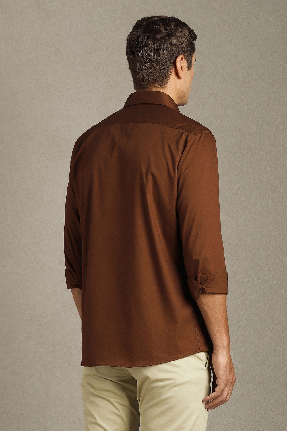 Image of LOUIS PHILIPPE Men Solid Casual Brown Shirt