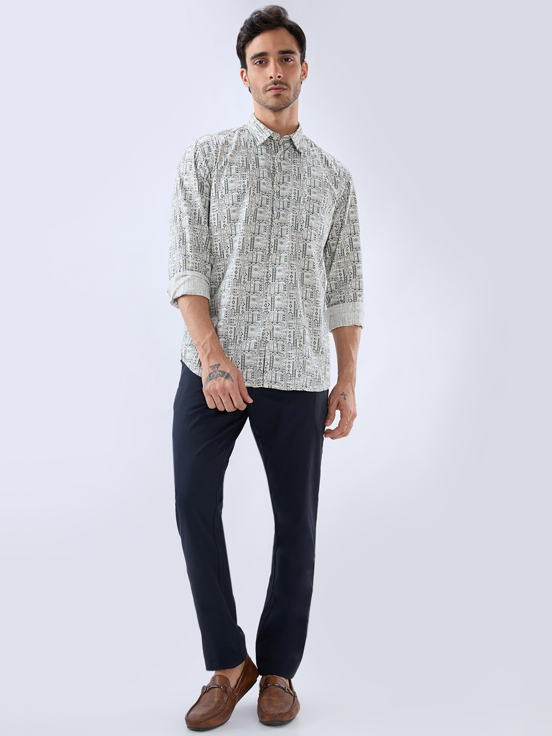 Image of PARX Men Printed Casual Beige Shirt
