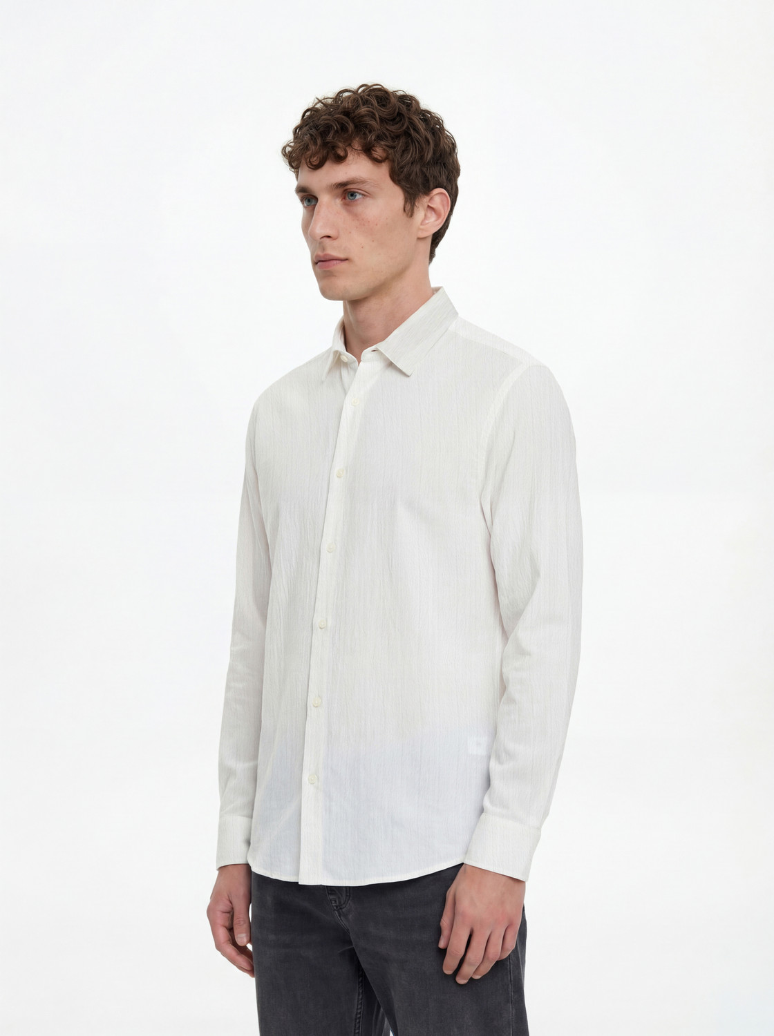 Image of Snitch Men Solid Casual White Shirt