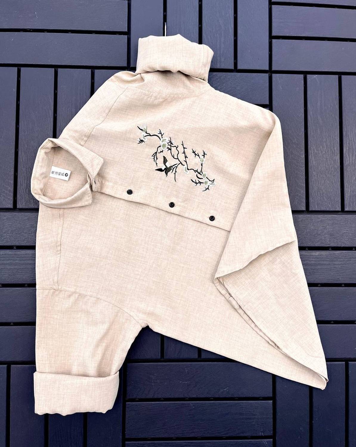 monteliv fashion Men Embroidered Casual Cream Shirt
