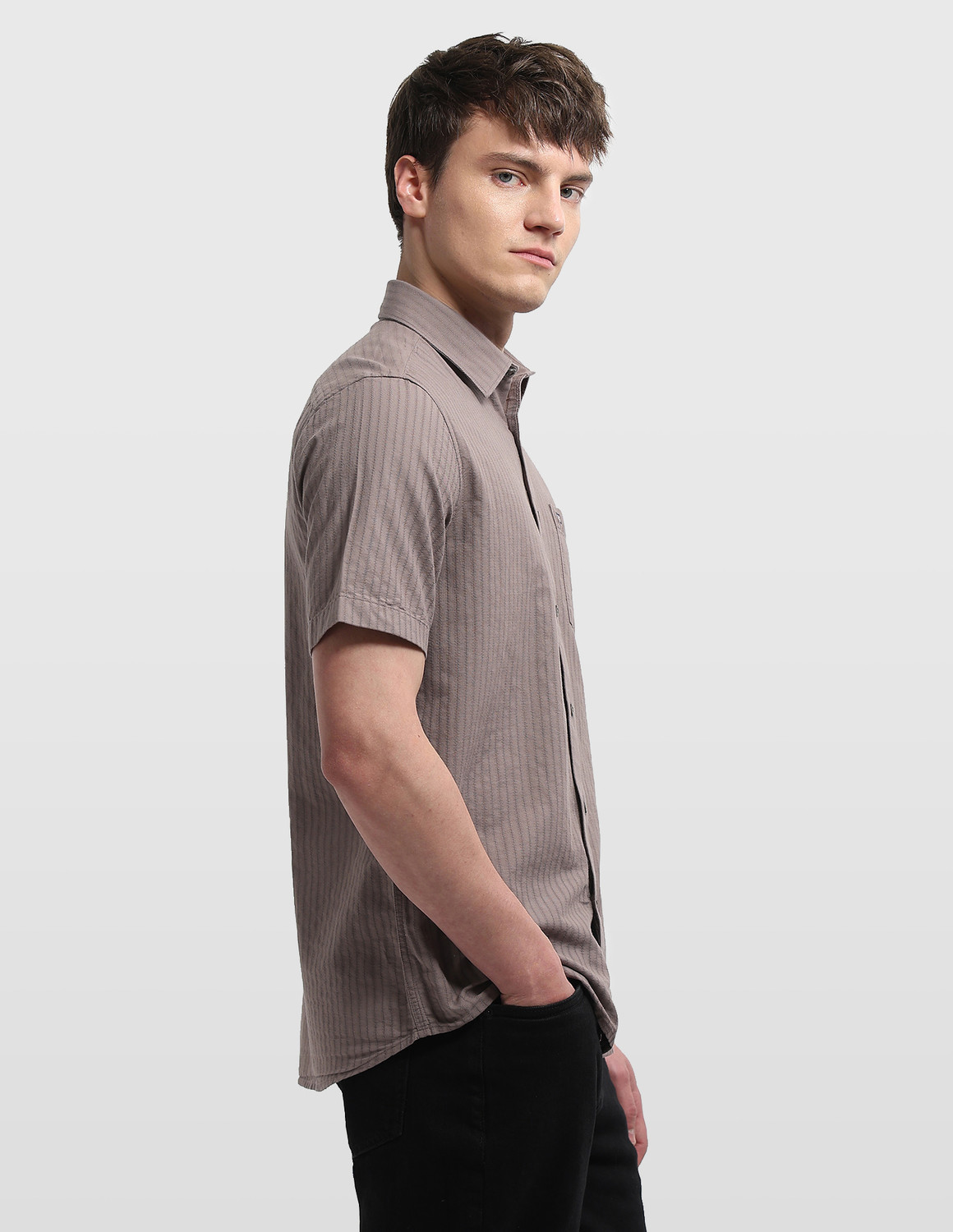 Image of Arrow Sport Men Self Design Casual Brown Shirt