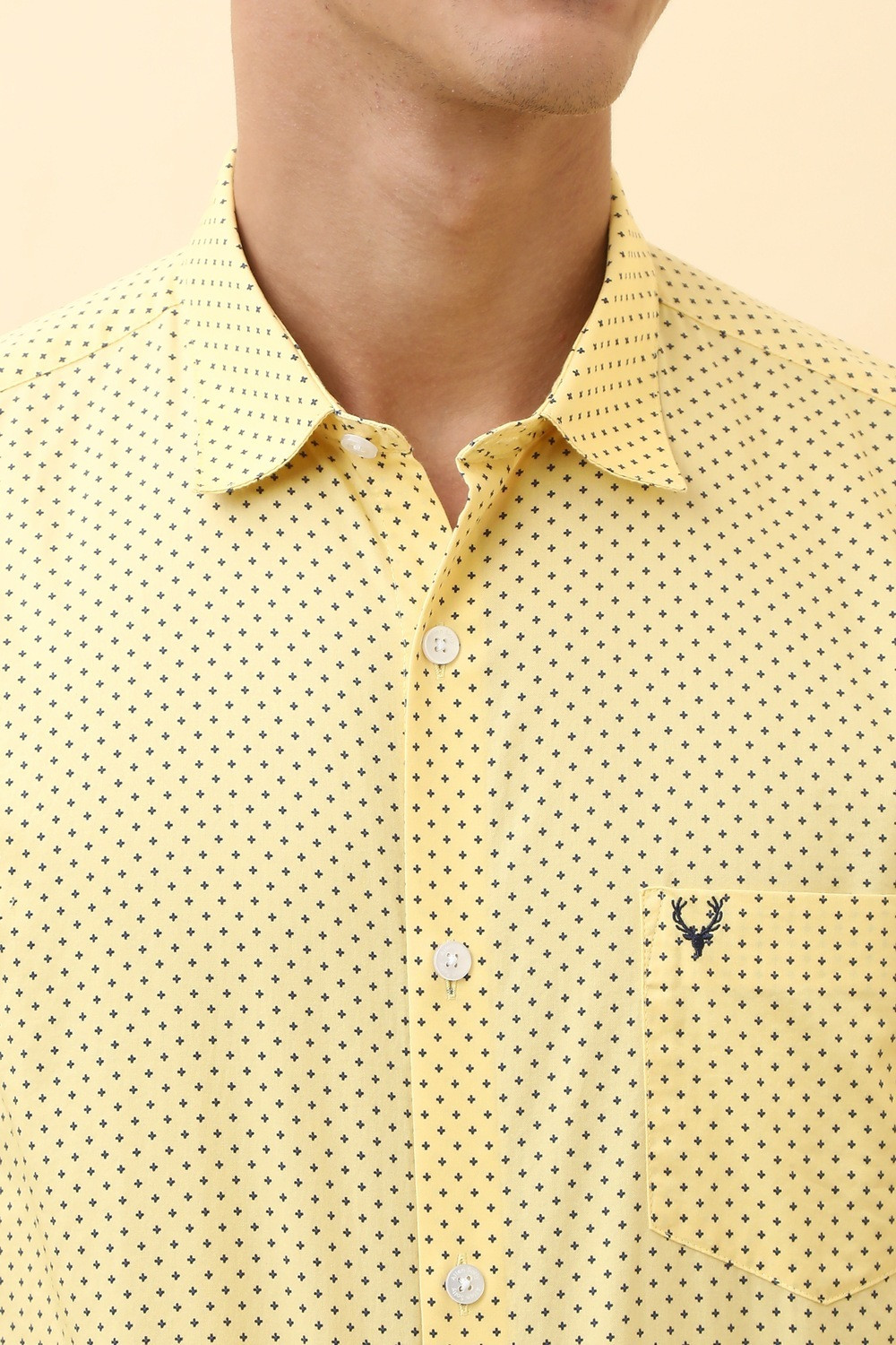 Image of Allen Solly Men Printed Casual Yellow Shirt