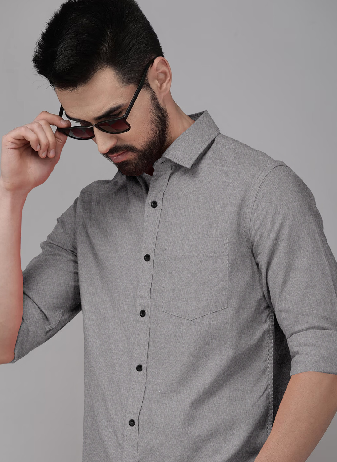 Image of MBF66 Men Solid Casual Grey Shirt