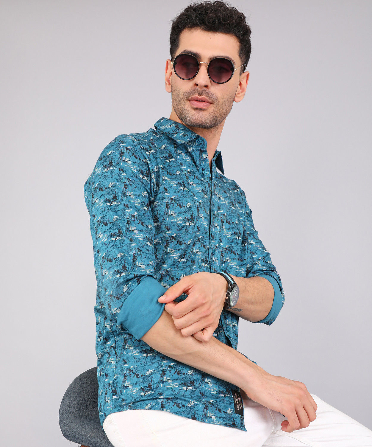 Image of BEING HUMAN Men Printed Casual Blue Shirt