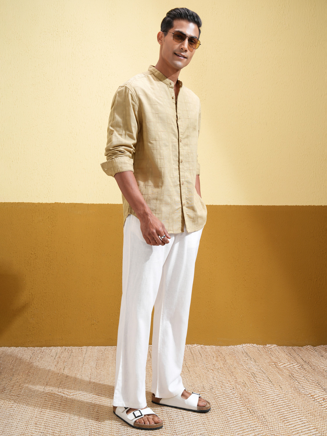 Image of HIGHLANDER Men Checkered Casual Khaki Shirt