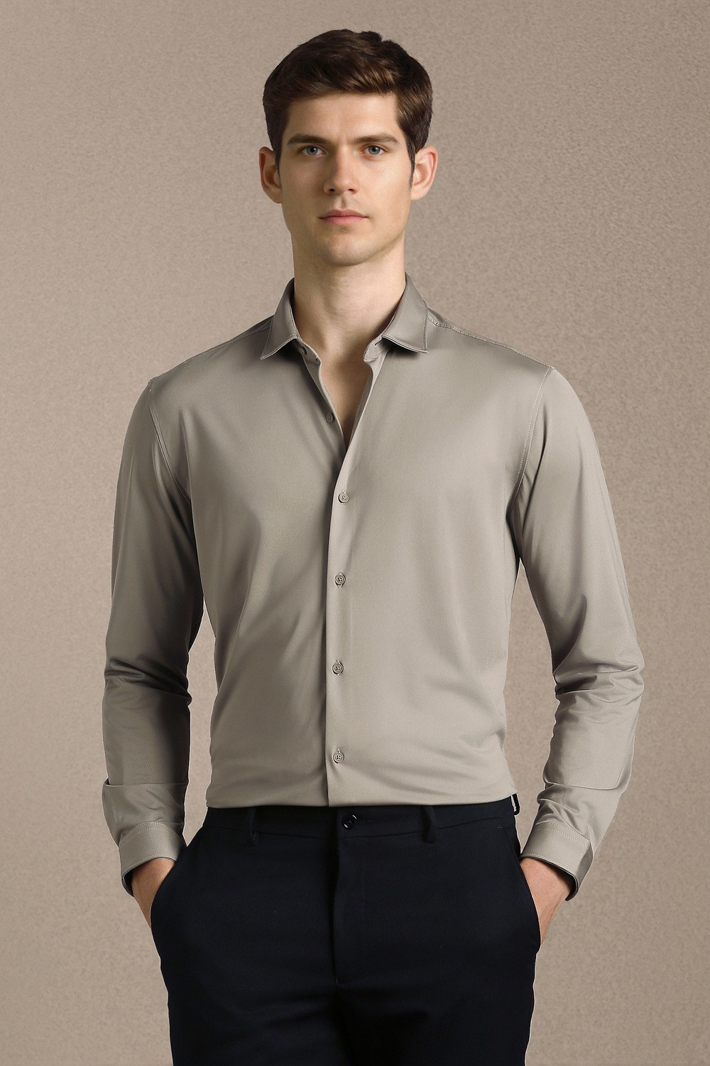 Image of LOUIS PHILIPPE Men Solid Casual Grey Shirt